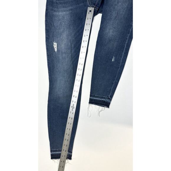 Spanx Jeans Women Medium Ankle Skinny Blue Pull On Stretch Denim Distressed Fray - Picture 12 of 14